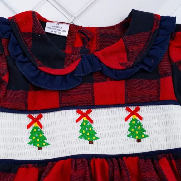Sweet smocked red and black plaid Christmas tree dress - Picture 6 of 8